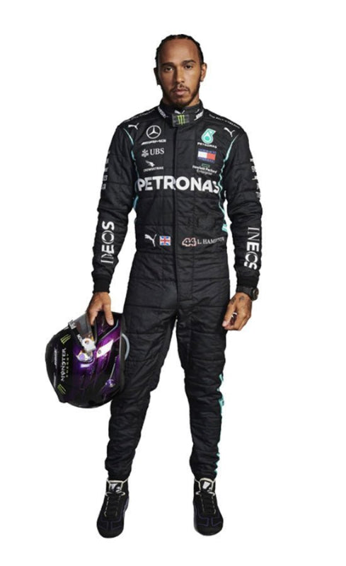 2021 Lewis Hamilton Mercedes Petronas Go Kart Suit – CIK/FIA Level 2 approved. Built with Cordura and cotton lining. Fully customizable. 

sajalsports.com