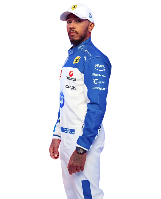 F1 2025 Lewis Hamilton Ferrari Miami GP Go Kart Racing Suit

sajalsports.com