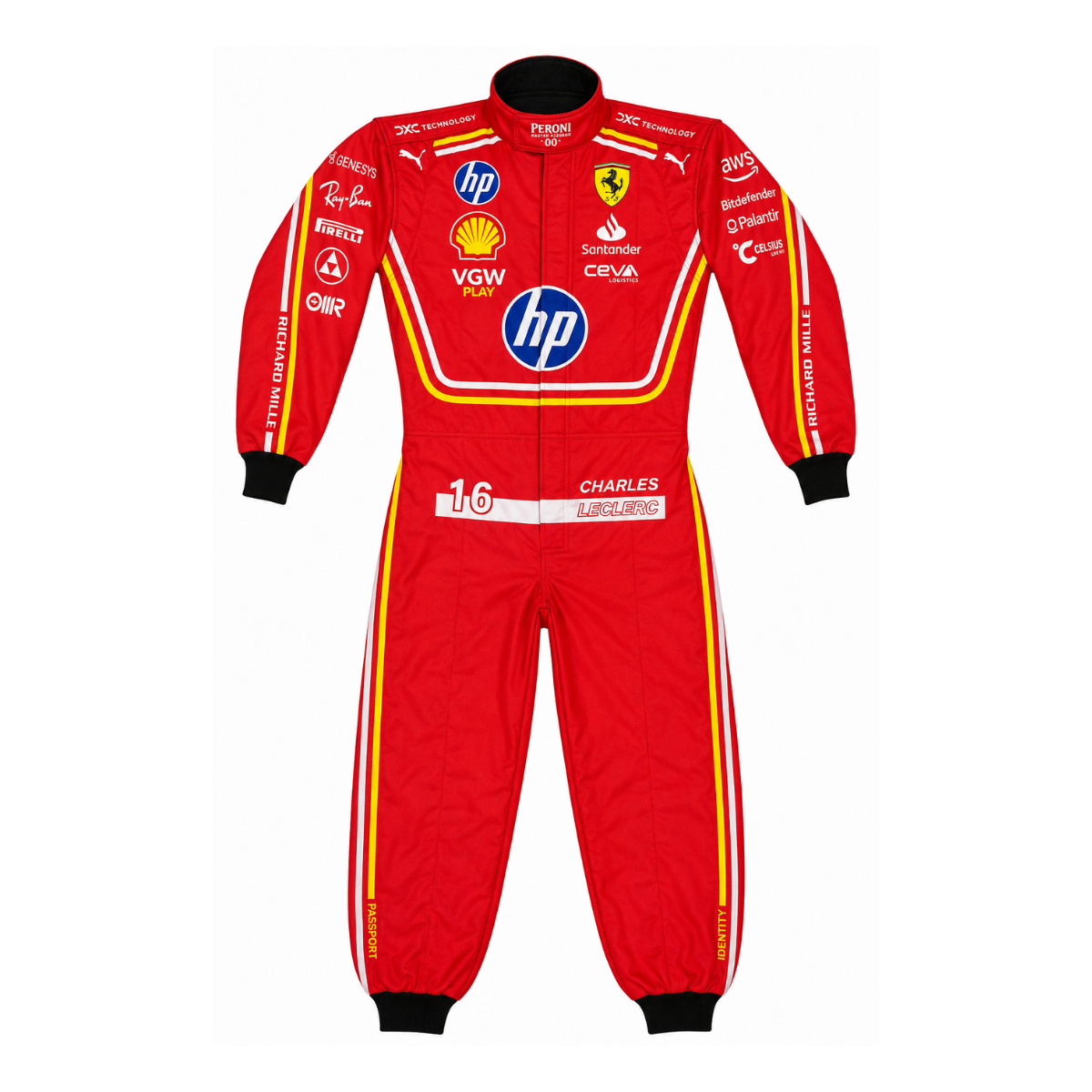 Charles Leclerc #16 Ferrari inspired red go kart racing suit front view