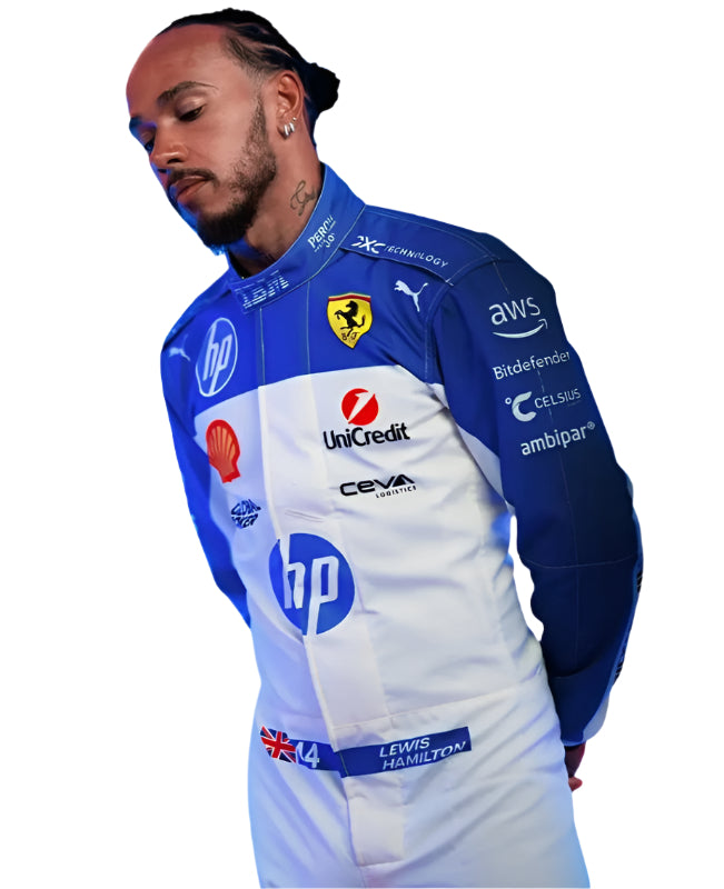 F1 2025 Lewis Hamilton Ferrari Miami GP Go Kart Racing Suit – CIK/FIA Level 2 Approved
