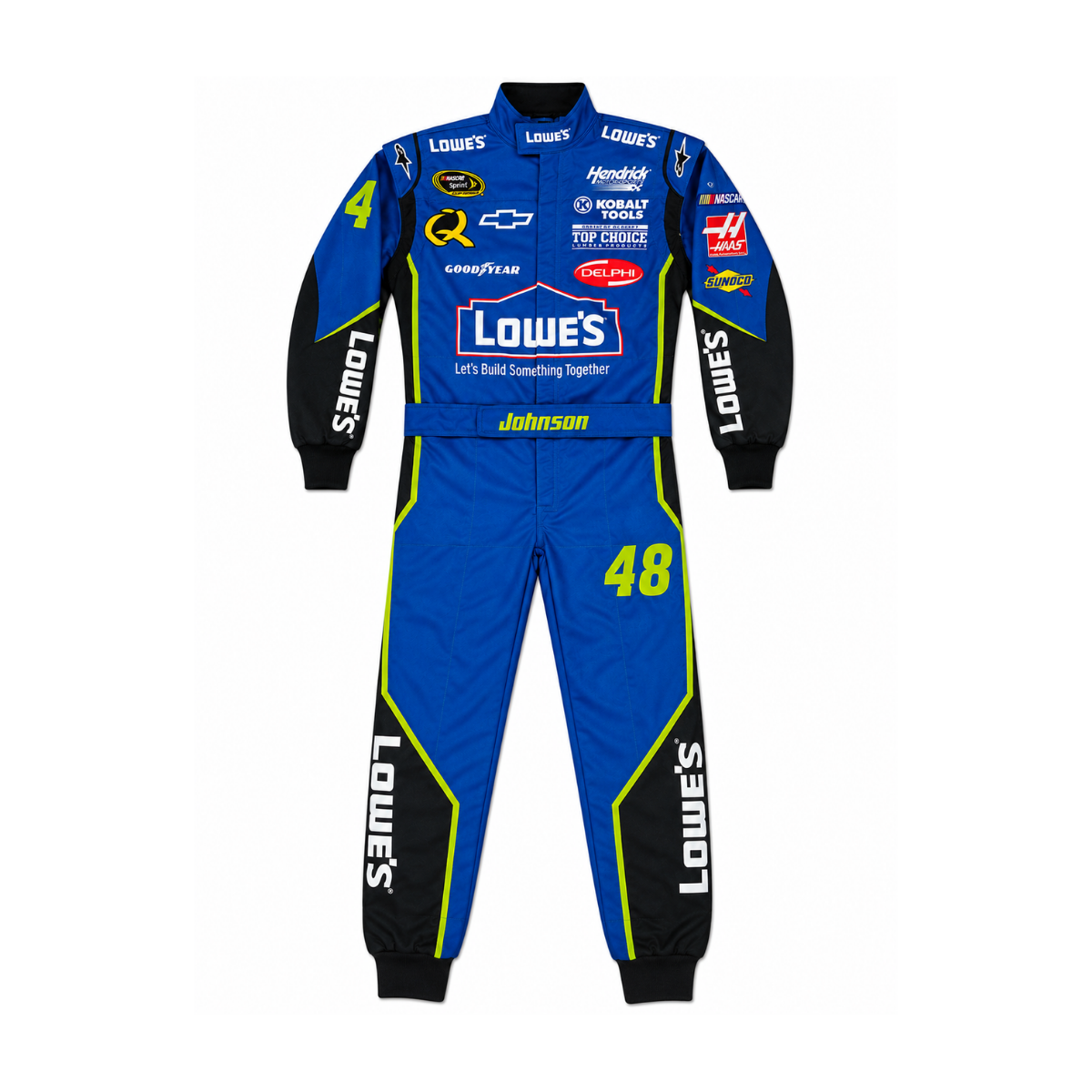 Jimmie Johnson #48 NASCAR inspired blue go kart racing suit front view