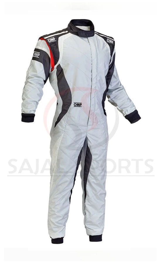 White & Black OMP Fire Resistant F1 Go Kart Racing Suit CIK/FIA Level 2 Approved